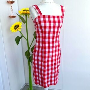 Vintage 90s Y2K Dolce & Gabbana Red & White Plaid Gingham Midi Bodycon Sundress
